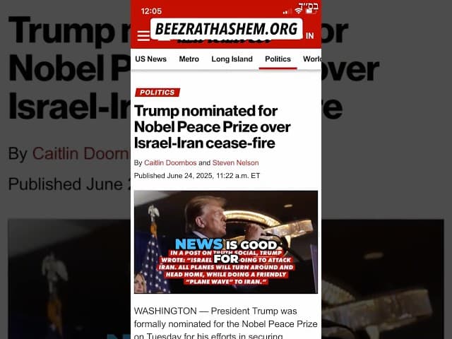 Trump Nominated For Nobel Peace Prize for Israel-Iran #Torah #Jewish #RabbiYaronReuven #Israel