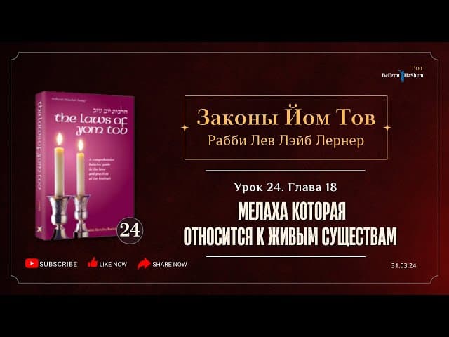 𝟮𝟰. Законы Йом Тов | Мелаха которая относится к живым существам | Глава 18 | Рабби Лев Лэйб Лернер