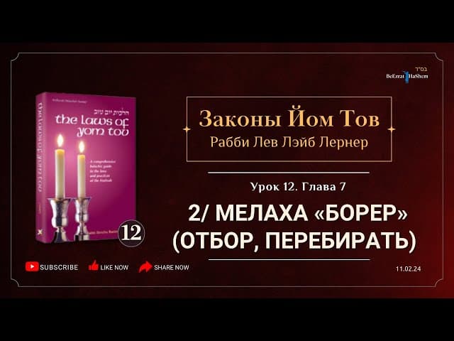 𝟭𝟮. Законы Йом Тов | Глава 7/2 | Мелаха «Борер» (отбор, перебирать)
