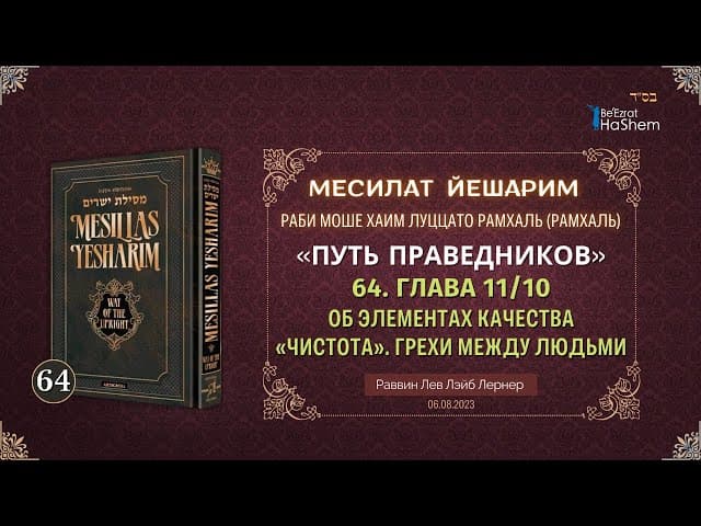 𝟔𝟒. Месилат Йешарим 11 | Об элементах качества «чистота». Грехи между людьми (10)