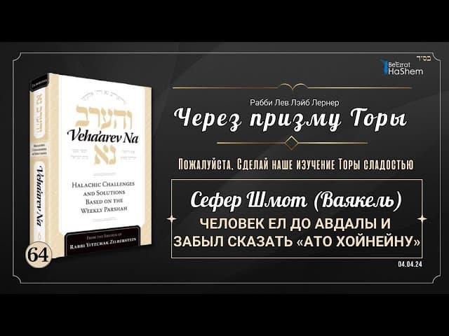𝟲𝟰. Через призму Торы: Человек ел до Авдалы и забыл сказать «Ато хойнейну» । Шмот (Ваякель)