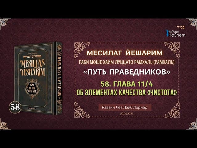 𝟓𝟖. Месилат Йешарим 11 | Об элементах качества «чистота» (4) | Рабби Лев Лернер