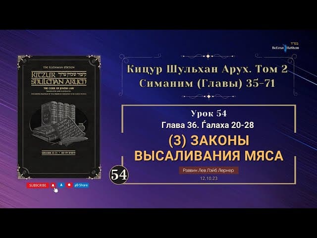 𝟱𝟰. (3) Законы высаливания мяса । Кицур Шульхан Арух 36/20-28 ।  Рабби Лев Лэйб Лернер | (12.10.23)