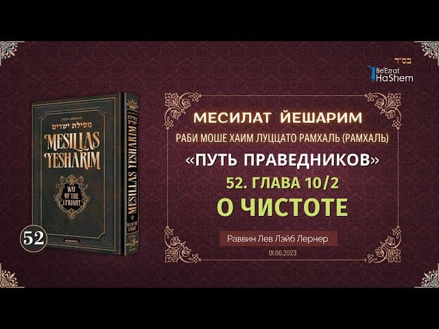 𝟓𝟐. Месилат Йешарим 10 | О чистоте (2) | Рабби Лев Лэйб Лернер