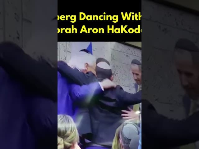 Rabbi Efrem Goldberg Dancing W Missionary Mario Bramnick In Front of Aron HaKodesh
