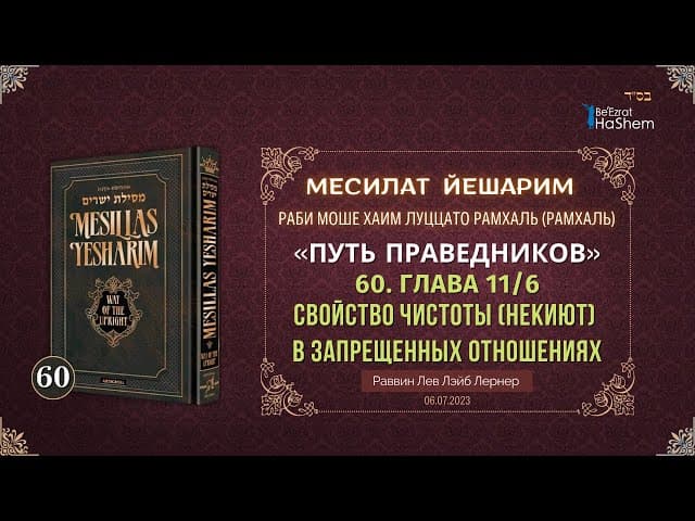 𝟔𝟎. Месилат Йешарим 11 | Свойство чистоты (некиют) в запрещенных отношениях (6)