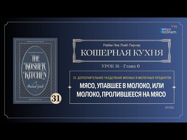 𝟯𝟭. Кошерная кухня | Мясо, упавшее в молоко, или молоко, пролившееся на мясо | Рабби Лев Лэйб Лернер